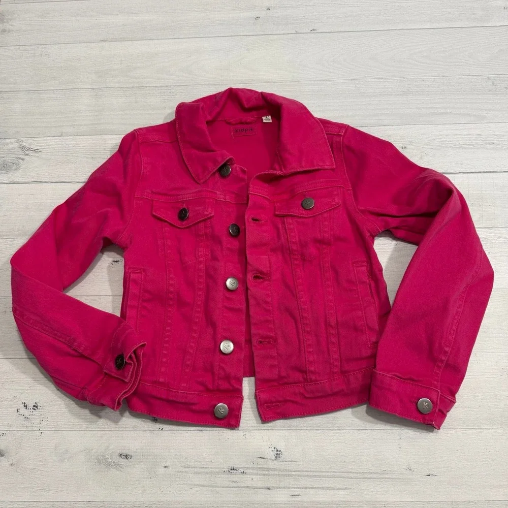 Kidpik girls pink button up denim jacket size 7/8